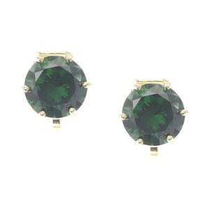 Simulated Green Emerald May Birthstone CZ Crystal Yellow Gold Plated Clip On Earrings