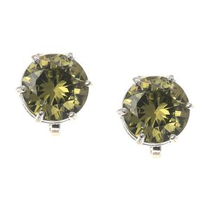 Simulated Green Peridot August Birthstone CZ Crystal White Gold Plated Clip On Earrings