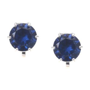 Simulated Blue Sapphire September Birthstone CZ Crystal White Gold Plated Clip On Earrings