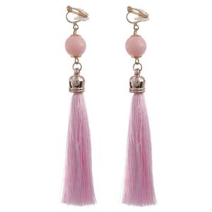 Pink Tassel with Bead Statement Drop Clip On Earrings