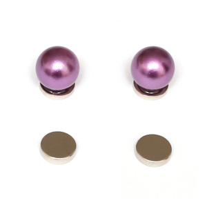 Dark purple round simulated pearl magnetic earrings for non-pierced ears