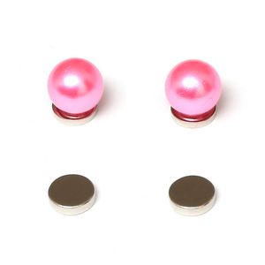 Pink round simulated pearl magnetic earrings for non-pierced ears