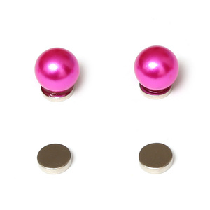Fuchsia round simulated pearl magnetic earrings for non-pierced ears