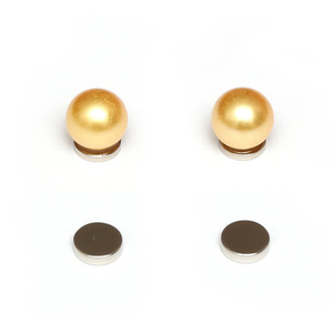 Yellow gold round simulated pearl magnetic earrings for non-pierced ears
