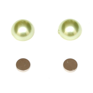 Green flat back acrylic pearl dome round magnetic earrings for non-pierced