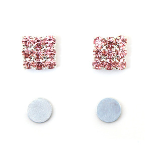 Pink square rhinestone magnetic earrings