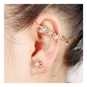 Gold-tone crystal flower ear cuff wrap earring