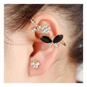 Gold-tone crystal butterfly ear cuff wrap earring