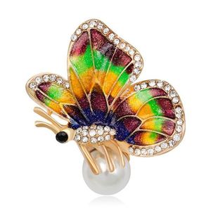 Multicoloured Enamel Crystal Butterfly with Simulated Pearl 