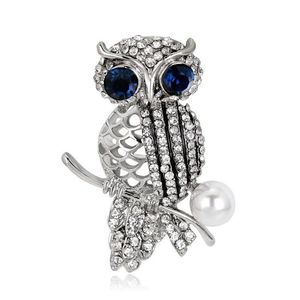 Silver-tone Diamante Owl with Simulated Pearl 