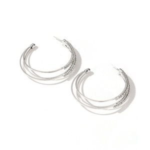 Silver Tone Triple Diamante Hoop Earrings