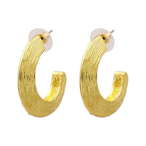 Bold Chunky Textured Hoop Earring in Gold Tone