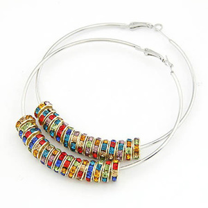 Big exquisite multicoloured gem embedded unique hoop earrings 