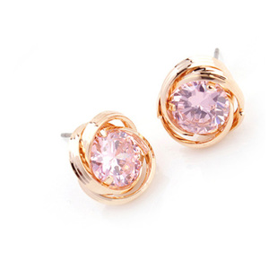 Elegant pink Cubic Zirconia gold plated ear studs