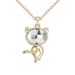 Gold-plated necklace with clear Swarovski Elements Crystal cat pendant