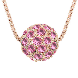 Pink Austrian Crystals Ball with rose gold-plated pendant necklace