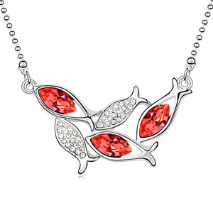 Red Austrian Crystals with CZ pave flock of fish gold-plated necklace