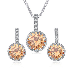 Citrine colour AAA Grade zircon crystal gold-plated necklace and earrings jewellery set