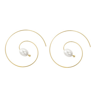 Simple Pearl Spiral Gold Tone Hoop Earrings