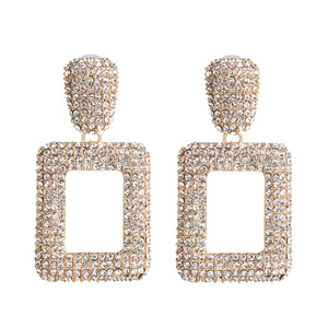 Clear Crystal Pave Rectangle Drop Earrings