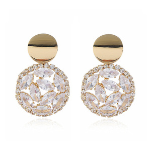 Marquise Crystal Gold Tone Disc Drop Earrings