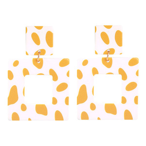 White with Mustard Cow Print Square Drop Earrings
