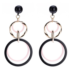 Pink and Black Interlocking Multi Hoop Drop Earrings