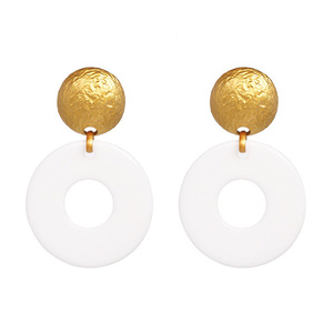 White Donut Hoop with Textured Button Drop Earrings