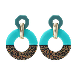 Turquoise Leopard Print Hoop Drop Earrings