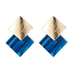 Blue Marble Effect Double Diamond Shaped Drop Earrings