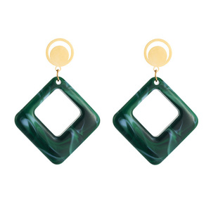Green Marble Effect Diamond Shaped Drop Earrings