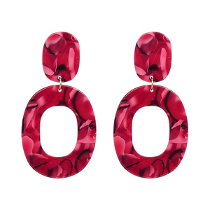 Big Red Acrylic Oval Hoop Drop Earrings