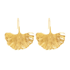Gold Tone Ginkgo Leaf Statement Earrings