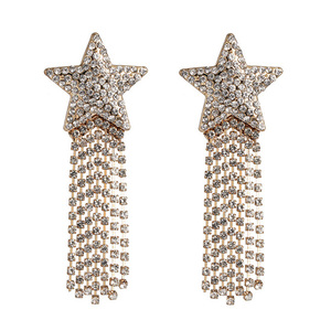 Crystal Star Tassel Drop Earrings