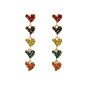 Cascading Colourful Crystal Pave Heart Drop Earrings