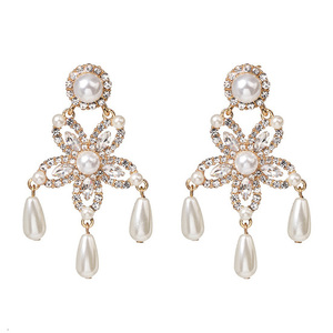 Gorgeous Crystal Flower with Pearl Drop Earrings