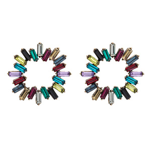 Colourful Baguette Crystal Hoop Stud Earrings
