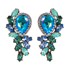 Blue and Green Teardrop Crystal Embellishment Stud Earrings