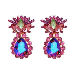 Pink Purple Crystal Pineapple Vintage Inspired Big Bold Statement Stud Earrings