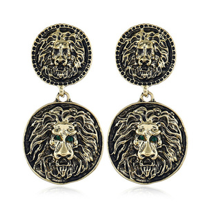 Lion Head Vintage Inspired Drop Earrings
