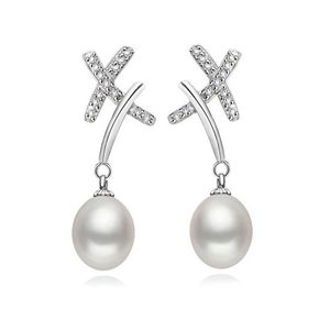 AAA White Freshwater Cultured Pearl Cubic Zirconia Hallmarked Sterling Silver Drop Earrings