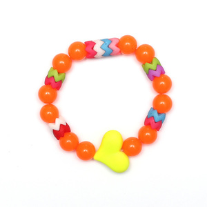 Orange Fashion Acrylic Beads with Heart Stretchy Bracelets for Kids