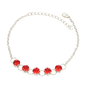 Red crystals silver-tone anklet