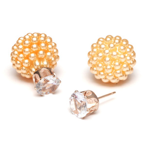Goldenrod berry ball bead with CZ double sided stud earrings