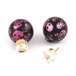Hot pink skull resin ball with CZ double sided ear studs