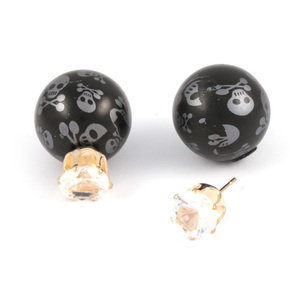 Grey skull resin ball with CZ double sided ear studs