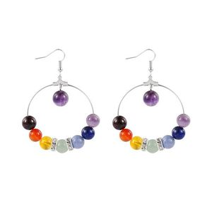 Chakra 7 Colour Natural Gemstone Beads with Crystal Hoop Drop Earrings