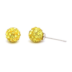 Yellow crystal ball stud earrings 8 mm round
