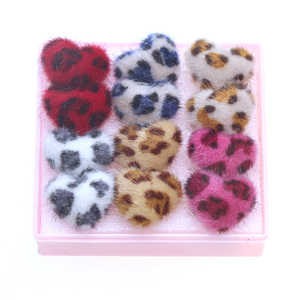 Box of 6 pairs vibrant velvet leopard heart stud earrings - plastic posts 