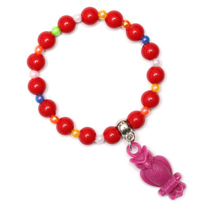 Red Fashion Acrylic Bead Bracelet for Kids with Pink Owl Pendant